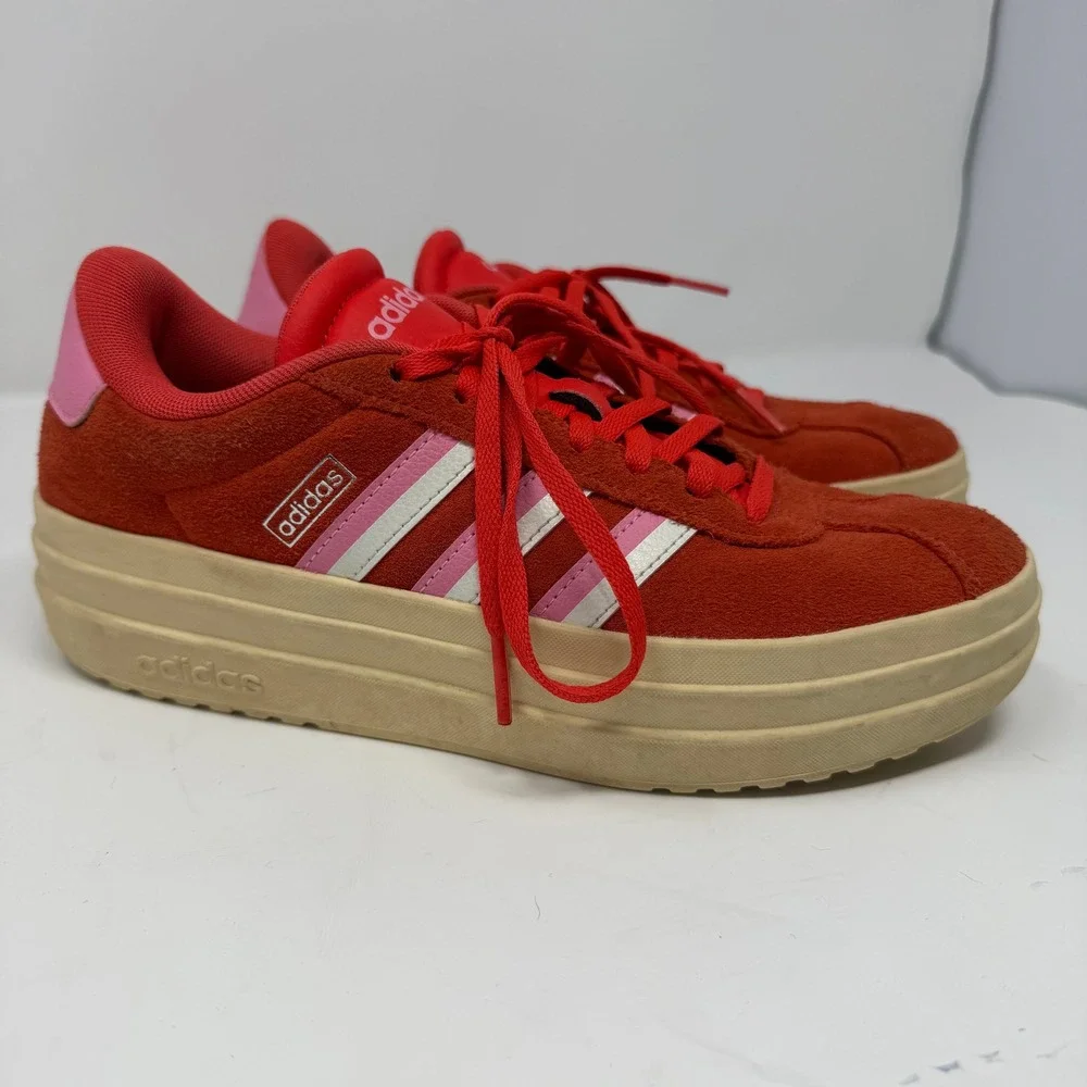 Adidas VL Court Bold Platform Sneaker Red Pink Suede Low Top Women Size 7